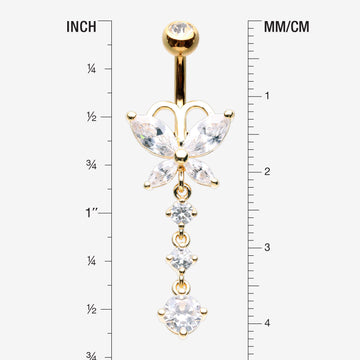 Detail View 1 of Golden Butterfly Sparkle Cascading Gems Belly Button Ring-Clear Gem